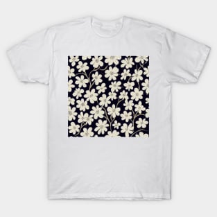 Vintage Floral Cottagecore Romantic Flower Design Black and White T-Shirt